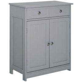 Bathroom Storage Cabinet Free-Standing Bathroom Cabinet Unit w/ 2 Drawers Cupboard Adjustable Shelf Handles Traditional Style 75x60cm Grey