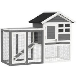 2 Tier Wooden Rabbit Guinea Pig Hutch Guinea Pig Cage Bunny Cage Pull Out Tray Small Animal House w/ Ramp 122 x 62.6 x 92 cm