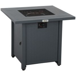 SUNVISTA Rattan-style Propane Gas Fire Pit Table with 40,000 BTU Burner, Square Smokeless Firepit Patio Heater with Thermocouple, Lava Rocks, Grey