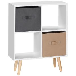 Freestanding 4 Cube Storage Cabinet Unit w/ 2 Fabric Drawers Handles Home Office Organisation Shelves Furniture 54.5L x 24W x 69.5H cm