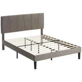 HERON Double Velvet-Feel Headboard Bed Frame - Grey
