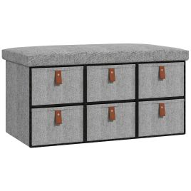 Scott Shoe Storage Bench with Cushion and 6 Drawers - Light Grey