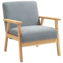 HERON Accent Chair Wood Frame with Thick Cashmere Cushions Wide Seat Armchair Home Furniture Bedroom Office Grey