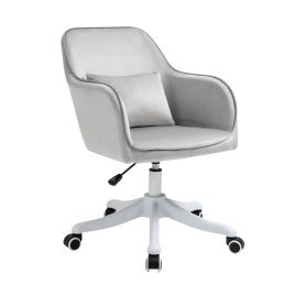 Velvet-Feel Office Chair with Rechargeable Electric Vibration Massage Lumbar Pillow, Wheels, Grey