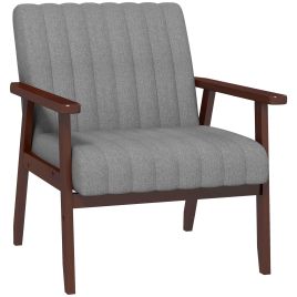 Modern Armchair, Fabric Accent Chair, Upholstered Living Room Chair with Wood Legs Tufting Pattern for Bedroom, Grey