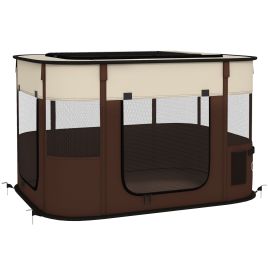 Shelley Oxford Fabric Foldable Dog Pen with Storage Bag 60H x 94L x 74Wcm - Brown