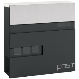 HERON Locking Galvanised Steel Letterbox - Charcoal Grey/Black
