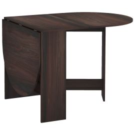 HERON Folding Dining Table, Drop Leaf Table for Small Spaces, Oval Tabletop for Dining Room, Chocolate Wood Effect