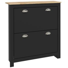 SOLEVA 2 Drawer Narrow Shoe Cabinet Flip Doors Adjustable Shelf for 12 Pairs - Black