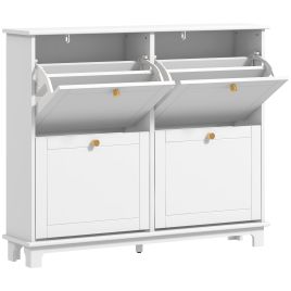 TREKLA 4 Drawer Shoe Storage Cabinet Flip Doors Adjustable Shelves for 16 Pairs - White