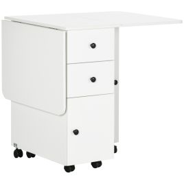 Folding Dining Table for 4-6, Rolling Drop Leaf Table with Storage Drawers, Cabinet and Open Shelf, Extendable Kitchen Table on Wheels, White