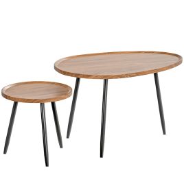 HERON Nesting Coffee Table Set of 2 80cm Stacking End Side Table - Chestnut Wood