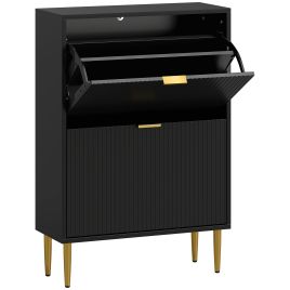STASHOE 2 Drawer Narrow Shoe Cabinet Flip Doors - Black