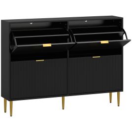 STASHOE 4 Drawer Shoe Cabinet Flip Doors - Black