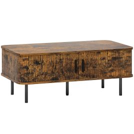HERON Coffee Table with Storage Slatted Tambour Sliding Doors Foot Pads - Rustic Brown