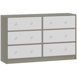 OAKEN Grey Chest of Drawers - Large-sized, 6 Drawers, Double, Fabric Drawers