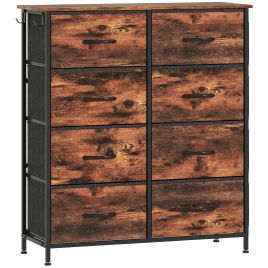 STOWLY Oak Finish Chest of Drawers - Medium-sized, 8 Drawers, Double, Fabric Drawers