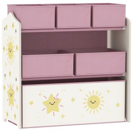ALVION Kids Toy Storage Units Wooden 3 Tier with 6 Removable Boxes - Pink