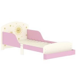 ARLVEN Wooden Toddler Bed with Storage and Guardrails, Sun Design - Pink