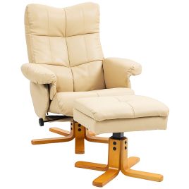 FERON PU Leather Recliner Swivel Chair with Footstool - Beige