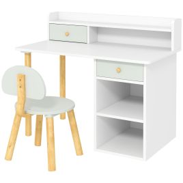ALVREN Children Study Table Wooden Desk and Hutch Set - Green