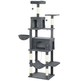 WEXOR Large Cat Tree Particle Board Multi Level Hammocks Condos - Grey