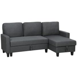 DRENTHALE Linen 3 Seater Storage Sofa Bed - Charcoal Grey