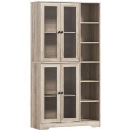 HALVORYS Multi Storage Kitchen Cabinet with Glass Doors - Grey