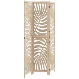 VORNCREST 3 Panel Room Divider, Detachable Folding Privacy Screens with Palm Leaf Design for Home Office - Light Oak
