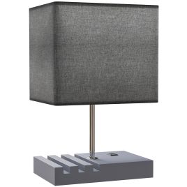 ARVEXIS Table Lamp with USB A+C Charging Ports, 3 Phone Stands and Fabric Shade - Grey