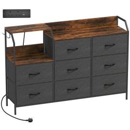ORDSLEY Black Fabric Chest of Drawers - Extra Large-sized, 8 Drawers, Double