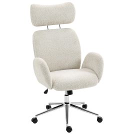 JUNWELL Boucle Office Chair with Adjustable Headrest - Pale Grey