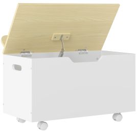 TYNWELL Toy Box with Lid and Wheels, Toddler Toy Storage Chest - White