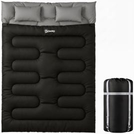 Wexcarr Black Fabric Double Sleeping Bag with 2 Pillows - 160cm