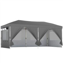 Dorloft Dark Grey Metal 3x6m Canopy Prwith UV50+ Protection Gazebo with 6 Sidewalls - 297cm