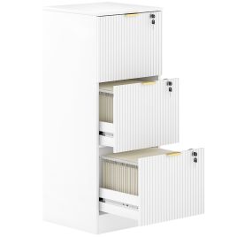 Wexlyne White MDF Filing Cabinet with 3 Lockable Drawers - 40cm