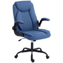 TENTERDEN Linen Look Executive Office Chair with Flip Up Armrests and Thick Cushion - Blue