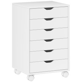 LONGLEAT 6 Drawer Mobile Vertical Filing Cabinet with Quiet Drawers, Wheels and 2 Brakes - White