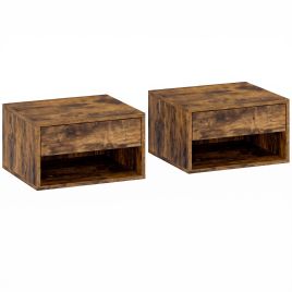 ARDENBROOK Set of 2 Floating Bedside Tables - Rustic Brown