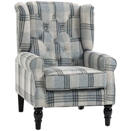 ARCRIDGE Faux Linen Wingback Armchair with Spring Cushion - Mixed Plaid