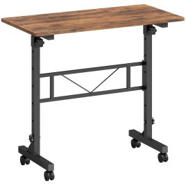 BIRCHWOOD Adjustable Overbed Table with Wheels, 80 x 40cm - Rustic Brown