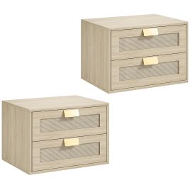 ARDENWOOD Set of 2 Floating Bedside Tables with 2 Drawers - Oak