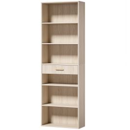 ARCPORT Narrow 6-Tier Bookcase with Drawer, 182cm - Oak Effect