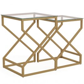 BIRCHHILL Set of 2 Nesting Tables with Tempered Glass Tops - Clear