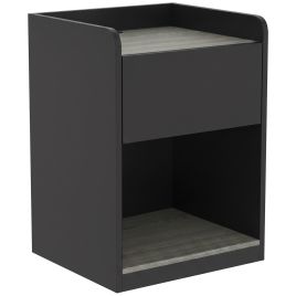 BEACONPORT Slim Bedside Table with Drawer and Shelf - Black and Grey