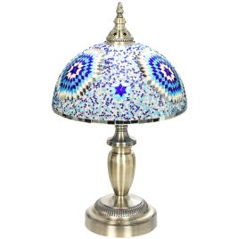 BRIARPORT 30cm Tiffany Stained Glass Table Lamp - Blue