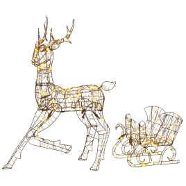 ASHSTONE Light-Up Reindeer and Sleigh Christmas Decoration Set - Brown