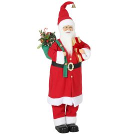 AURACREST 4ft Singing and Dancing Santa with Gift and Sack - Red