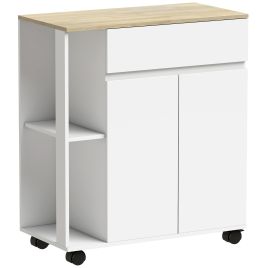 ANCHORGATE Kitchen Storage Trolley with Cabinet, Drawer and Open Shelves - White