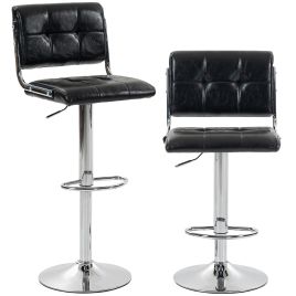 ATLASBRIDGE Set of 2 Adjustable PU Leather Bar Stools - Black